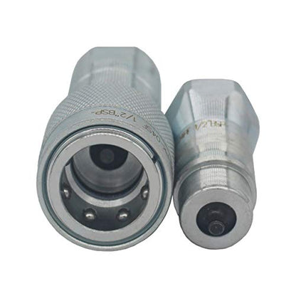 2-Sets 1/4'' Ag ISO5675 Carbon Steel Hydraulic Quick Disconnect Coupling/Coupler Poppet Valve，Pioneer Type, Set w/Dust Cap - size: 2Sets-1/4NPT (Poppet )