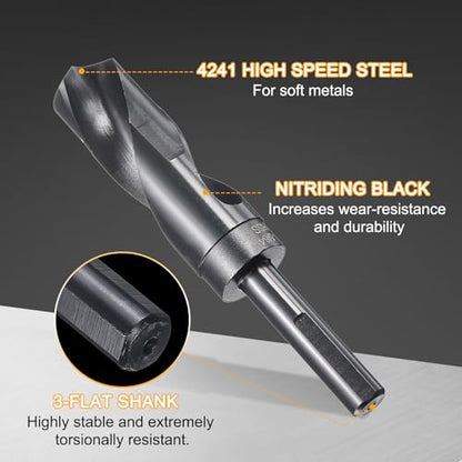 HARFINGTON 1-5/64" Drill Bit 1/2" Reduced Shank 3-Flat 4241 HSS 118° - size: 1-5/64" with 1/2" Shank