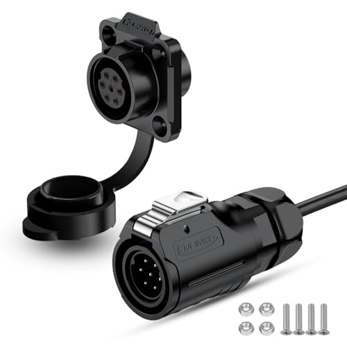 CNLINKO LP16 7-Pin Waterproof Connector with 1 Meter Cable, IP68 Circular Electrical Connector for Outdoor Automotive Machinery Quick Connect M16 Male Plug & Female Socket (7 Pin) - size: 7 Pin, style: 4-Hole Set/Plug with 1M Cable