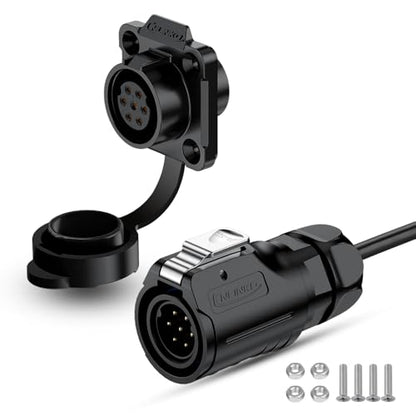 CNLINKO LP16 7-Pin Waterproof Connector with 1 Meter Cable, IP68 Circular Electrical Connector for Outdoor Automotive Machinery Quick Connect M16 Male Plug & Female Socket (7 Pin) - size: 7 Pin, style: 4-Hole Set/Plug with 1M Cable