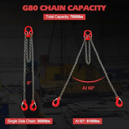 Pindex 5/16 Inch x 10 Ft 7000lbs 3.18 Tons G80 Chain Sling with Adjuster Hooks,Adjustable Length and Angle for Safe Towing - size: 10Ft 3T Adjustable
