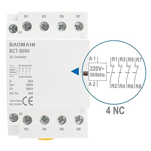 BAOMAIN 220V AC 4-Pole 50A Modular Contactor, 4NC, DIN Rail Mount