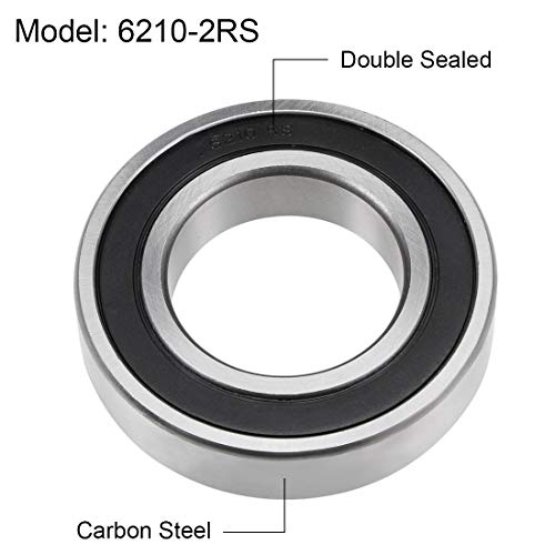 6210-2RS Deep Groove Ball Bearings Z2 50x90x20mm Double Sealed Carbon Steel 2pcs - size: 50mmx90mmx20mm
