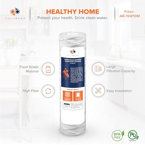Aquaboon String Wound Water Filter Cartridge - Whole House 10 Micron 6-Pack