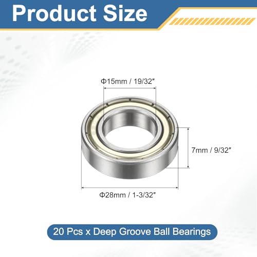 uxcell 6902-ZZ Deep Groove Ball Bearing, 15mm x 28mm x 7mm 20Pcs - size: 15mm x 28mm x 7mm