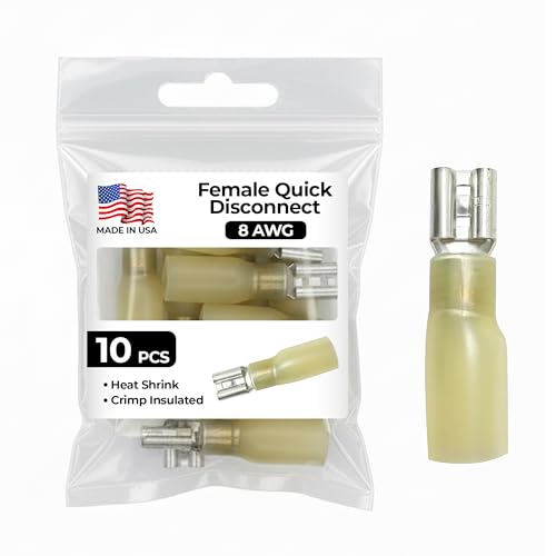 10 Pack - Heat Shrink & Crimp Insulated Female Quick Disconnect Compatible with 8 AWG Gauge .250 Tab - Made in USA - color: 8 Gauge, size: Female Heat Shrink .250 Tab
