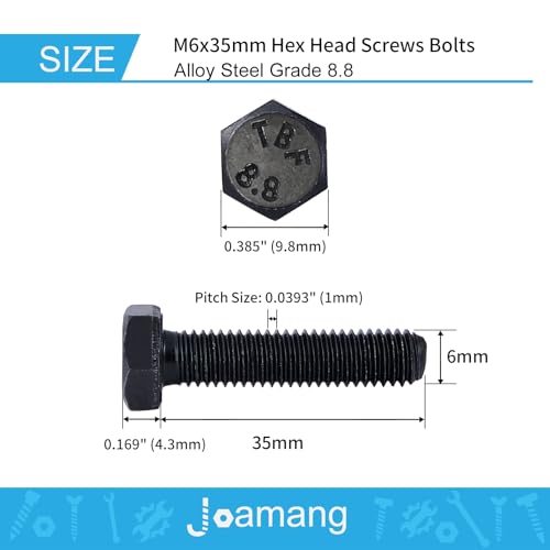 M6 x 35mm 25Pcs Hex Head Screws Bolts, M6 x 1.0 Bolt, 8.8 Grade Alloy Steel, Hexagon Head Screws, Black Oxide Finish, Metric Full Machine Thread - size: M6 x 35 mm(25PCS)