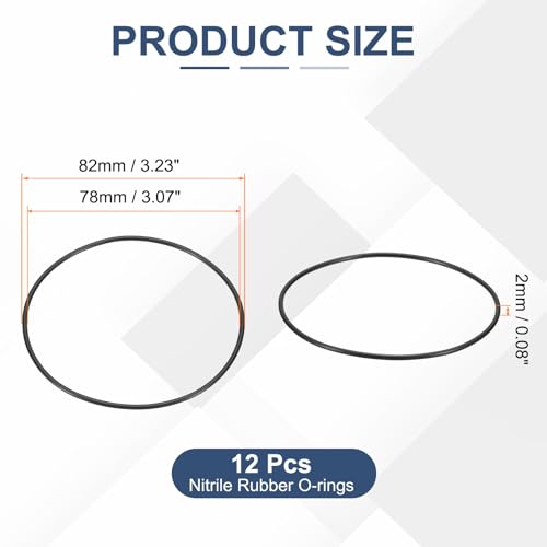 12pcs Nitrile Rubber O-Rings 78x82x2mm Metric NBR Sealing Gasket - size: 78mm x 82mm x 2mm