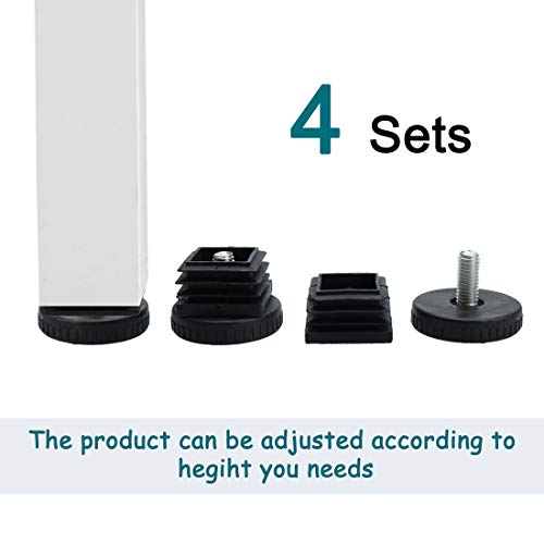 uxcell Leveling Feet 30 x 30mm Square Tube Inserts Kit Furniture Glide Adjustable Leveler with Nuts for Table Sofa Chair Leg 4 Sets