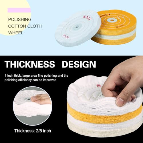 SALI 4 Pack Polishing Wheel for Bench Grinder Buffing Wheel 6 inch White Cotton (50 Ply) for Buffer Polisher Fine Polish Pad 1/2'' Arbor Hole - style: Soft