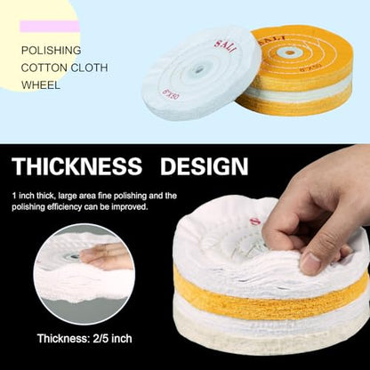 SALI 4 Pack Polishing Wheel for Bench Grinder Buffing Wheel 6 inch White Cotton (50 Ply) for Buffer Polisher Fine Polish Pad 1/2'' Arbor Hole - style: Soft