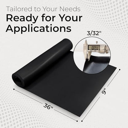 Exactly Rubber - Neoprene Sheet, 60A Durometer Rubber Mat, Gasket Material with -30 to 195°F Temperature Resistance, Oil and Gasoline-Resistant Rubber Sheet, Made in The USA, 3/32 x 9" x 36" - size: 3/32 x 9 x 36