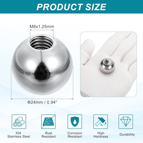 PATIKIL M8 x 24mm Ball Nuts Knob, 304 Stainless Steel Round Solid Silver Light Fixture Decorative Screw Cap Cover Machinery Hardware - size: M8x24mm
