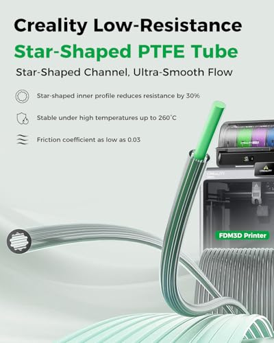 Creality PTFE Teflon Tube 1M, Upgrade Low-Resistance Star-Shaped Inner Channel Design Reduces Resistance by 30%, Support 260°C High Temperatures Printing, Precision Performance in Multicolor Printing - style: 1M
