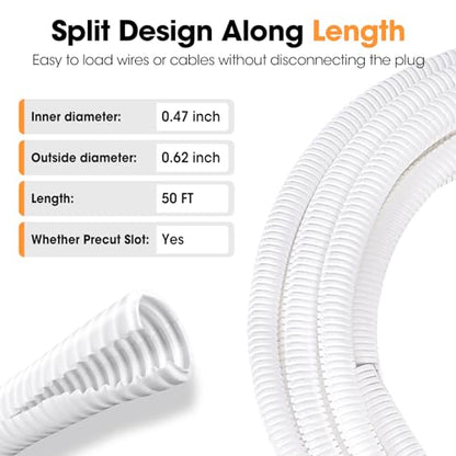 50 FT Wire Loom 1/2 Inch, Split Wire Loom Tubing Wire Conduit with Installation Tool, Flexible Wire Protector Tubing – White - color: 1/2" x 50ft-White
