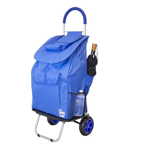 dbest products Bigger Trolley Dolly, Blue Shopping Grocery Foldable Cart - color: Blue