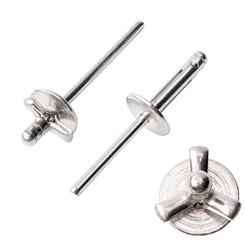 ISPINNER 50pcs 3/16" x 1" Large Head Tri-Fold Exploding Aluminum Pop Rivets (Silver) - color: Silver, size: 3/16" x 1"
