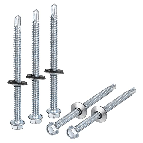 uxcell #14 x 3-9/16" Self Drilling Screws with Rubber Washer, 100pcs Zinc Plated Steel Roofing Screws Hex Head Self Tapping Screws with EPDM Washer for Metal to Metal - size: #14 x 3-9/16"
