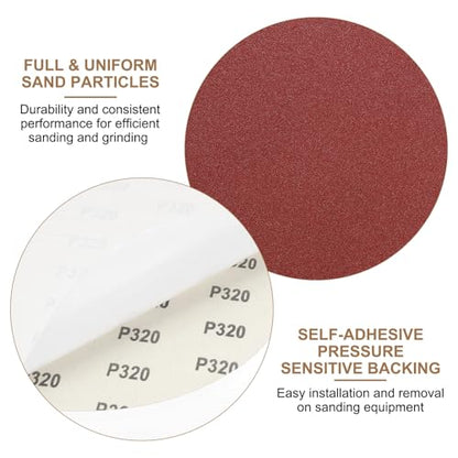 uxcell 12pcs 10-Inch PSA Sanding Discs, 320 Grits Aluminum Oxide Self Adhesive Stick Back Sandpapers, No-Hole Round Wet/Dry Sander Papers, Sand Auto Car Paint, Wood, Metal - size: 320 Grits