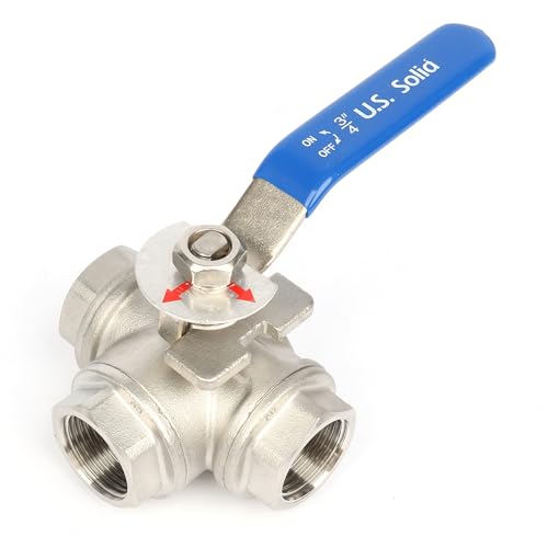 U.S. Solid 3/4" 3 Way Ball Valve - 304 Stainless Steel NPT Female Threaded Manual Ball Valve, L Mounting Pad - size: 3/4 inch, style: L Mounting Pad