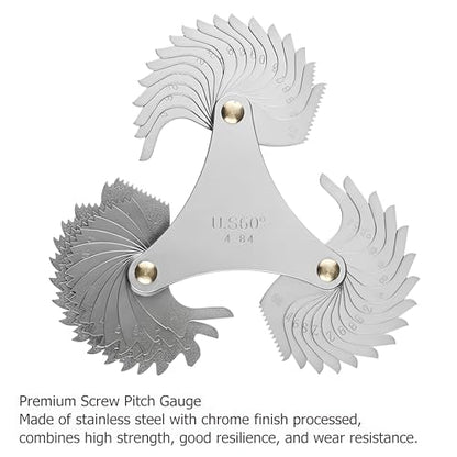 Screw Pitch Gauge– 51 Leaves, 4–84 TPI Thread Gage Tool Steel Thread Measuring Tool，60 Degree Thread Profiles and Locking Devices (US Thread Gauge) - color: US Thread Gauge