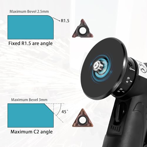 Handheld Pneumatic Chamfering Tool, 45 Degrees Arc Corner, 1/4 Inch Air Inlet, Mini Air-Powered Chamfer Machine For Metal Wood Beveling and Deburring(C&R Angle Blades) - color: Black