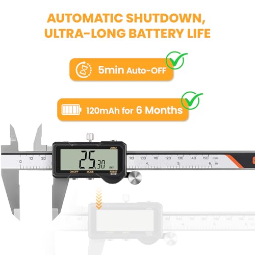 HARDELL Digital Caliper 6 Inch, Rechargeable Calipers, One-Key Reset