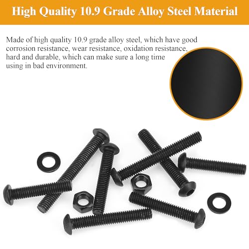 25 Pieces M6 x 30mm Button Head Socket Cap Screws, Thread Pitch 1.0mm, Sutemribor M6 Black Screws, 10.9 Grade Alloy Steel, Black Oxide Finish, Fully Threaded - size: M6 x 30mm, style: Button Head