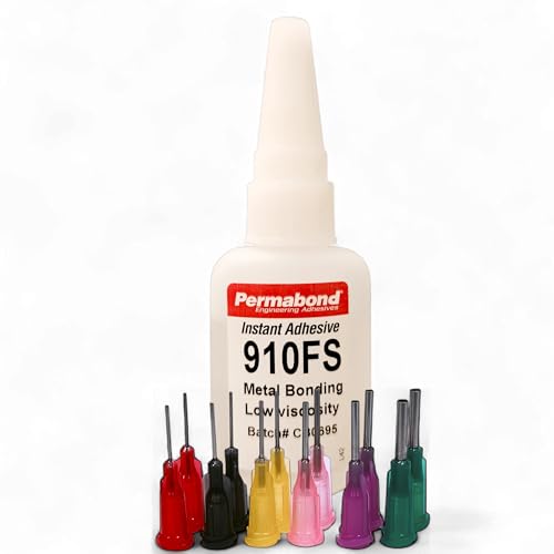 PERMABOND 910FS Original Methyl Cyanoacrylate Adhesive, Ultra-Fast Set, Low Viscosity, Industrial Metal Bonding, Professional Grade (Glue + Needle Tips, 1oz) - style: Glue + Needle Tips