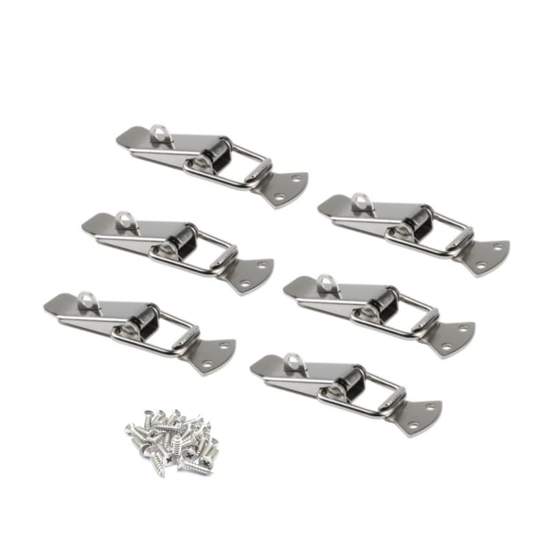 Latch, Stainless Steel Spring Loaded Toggle Latch,With locking hole, Silver Catch Hasp Clamp Clip Lock with for Cabinet, Wooden Case, Box (6 Pack)