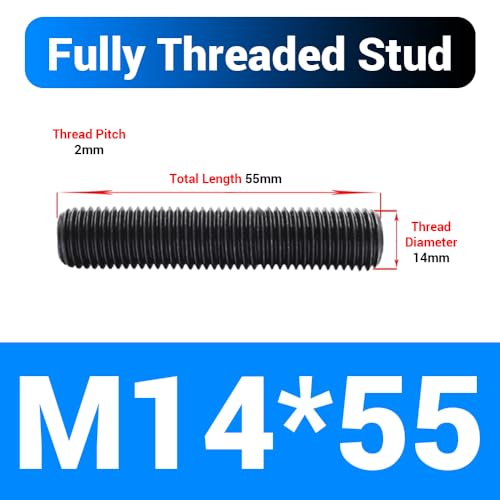 10pcs M14 x 55mm Fully Threaded Stud, Grade 8.8 Alloy Steel - size: M14*55