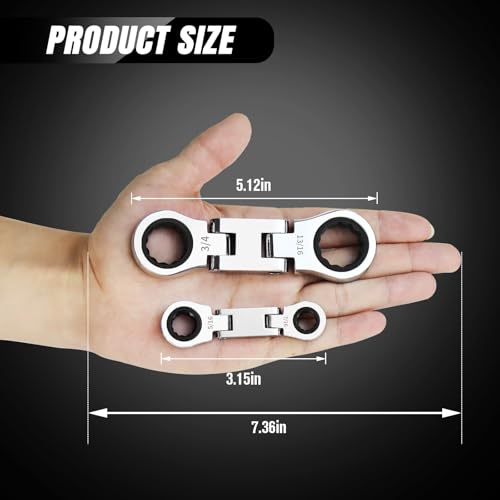 LOSCHEN 5-Piece Flex-Head Stubby Ratcheting Combination Wrench Set, Mini Double Box End, SAE 1/4 3/8 5/16 7/16 1/2 9/16 11/16 5/8 3/4 13/16, 72-Teeth, CR-V Steel - size: SAE