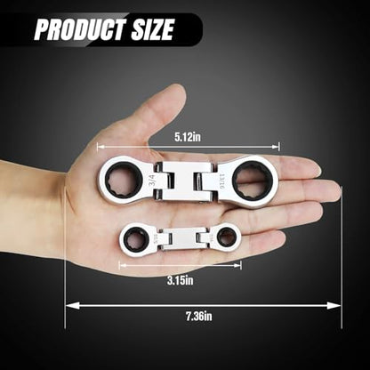 LOSCHEN 5-Piece Flex-Head Stubby Ratcheting Combination Wrench Set, Mini Double Box End, SAE 1/4 3/8 5/16 7/16 1/2 9/16 11/16 5/8 3/4 13/16, 72-Teeth, CR-V Steel - size: SAE
