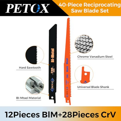 40-Piece Reciprocating Saw Blades Set, Metal Wood Plastic Cutting Saw Blade - size: 40 Count (Pack of 1)