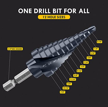3/16"-7/8" Double Sprial Flute M35 Cobalt Step Drill Bit - size: 3/16"-7/8"(2 Flute)