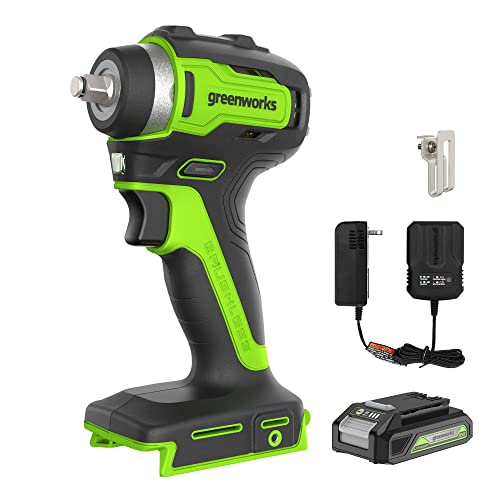 Greenworks 24V 3/8" Brushless Cordless Impact Wrench, 2.0Ah Battery and Compact Charger Included - style: 2Ah Kit