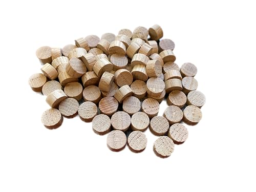 Bark and Lindy Oak Wood Plugs 1/2 inch, Flat Head, Screw Hole (25 Pack) - Light Brown