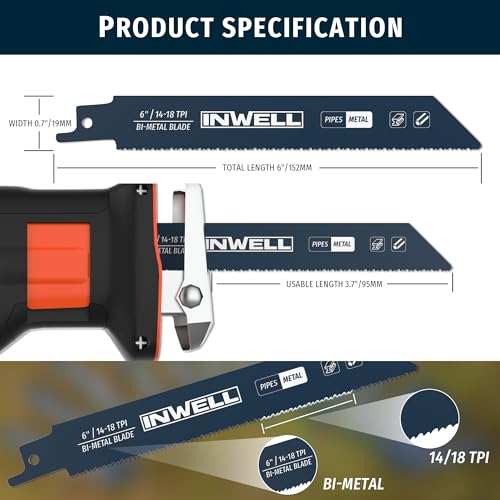 6 Inch Reciprocating Saw Blades, 14/18 TPI Bi-Metal for Metal Cutting, 25-Pack Durable Reciprocating Blades - color: 6inch 25pcs