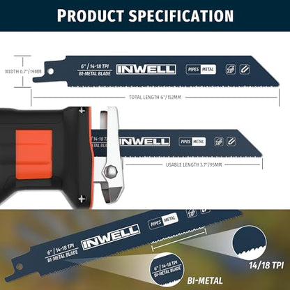 6 Inch Reciprocating Saw Blades, 14/18 TPI Bi-Metal for Metal Cutting, 25-Pack Durable Reciprocating Blades - color: 6inch 25pcs