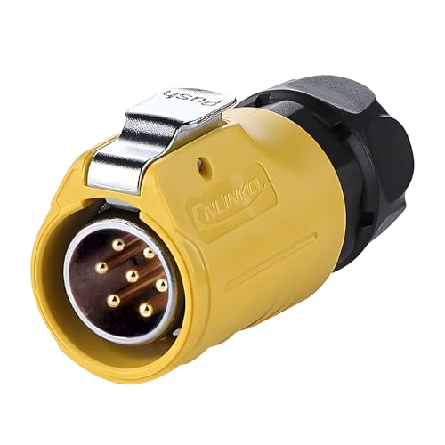 CNLINKO LP-20 7 Pin IP68 Waterproof Connector M20 Male Plug Female Socket Fast Locking 2-12 Pin Circular Connector for Stage Lighting Solar Panel Wiring(7 Pin) - size: 7 PIN, style: Yellow/Single-Hole Socket