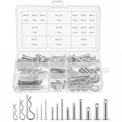 122Pcs Cotter Pin Hair Pin Clevis Pin Assortment Kit,R Clips Retaining Hair Pins Assortment, Including Single Hole Clevis Pin&Split Cotter Pin&R Clip Hitch Pin for Trailer Latch, Zinc-Plated