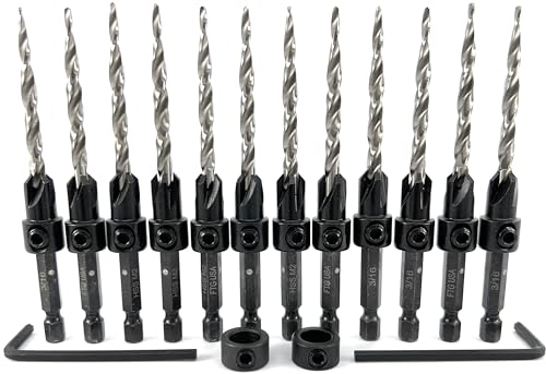 FTG USA 12 Pc #10 (3/16") Tapered Countersink Drill Bit Set with 2 Stops - size: #10, style: Same Sort 12 Pc