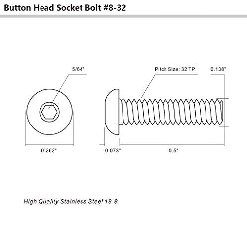#6-32 x 1/2" Button Head Socket Cap Bolts Screws, Stainless Steel 18-8 (304), Bright Finish, Allen Hex Drive, 100 PCS - size: 6-32 x 1/2"