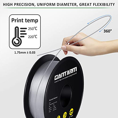 GIANTARM PETG Filament 1.75mm for 3D Printer, Clear Transparent, 1KG - color: Clear