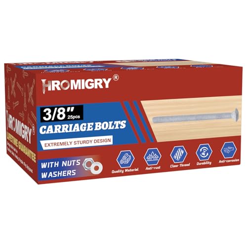 3/8" x 3" Carriage Bolts (25 PCS), Hot Dip Galvanized, Heavy Duty Round Head with Washers and Nuts - size: 3/8" x 3"