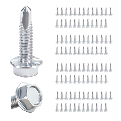 1/4" x 1" Hex Washer Head Self-Drilling Screws (100 PCS), Grade 8.8 Heat Treated Carbon Steel, Zinc Plated Self Tapping Screws, Industrial Strength Metal Fasteners - color: Silvery, size: Self-Drilling 100 pcs