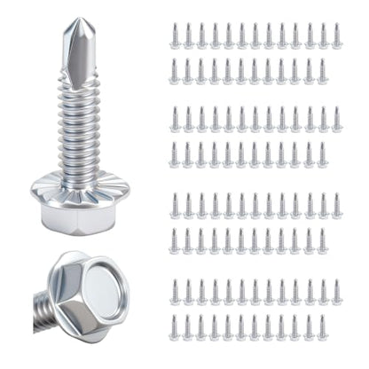 1/4" x 1" Hex Washer Head Self-Drilling Screws (100 PCS), Grade 8.8 Heat Treated Carbon Steel, Zinc Plated Self Tapping Screws, Industrial Strength Metal Fasteners - color: Silvery, size: Self-Drilling 100 pcs