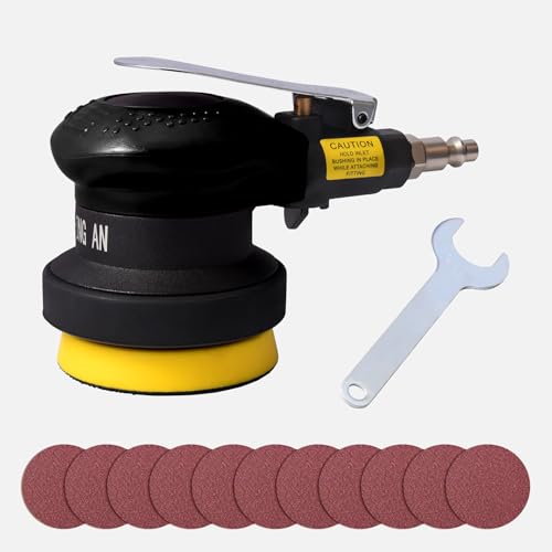 3 inch Mini Random Orbital Sander Pneumatic Palm Sander For Wood Composites Metal Polishing and grinding with 10 sandpapers,black - style: black sander