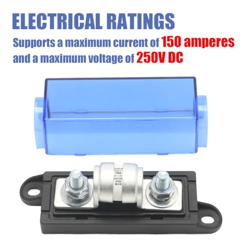 Class T Fuse Holder, 250V DC 150 Amp Fuse Block, Compatible with 12V Inverters, 24V Inverters, Protects Electrical Systems from Surges and Short Circuits - size: 250V 150A
