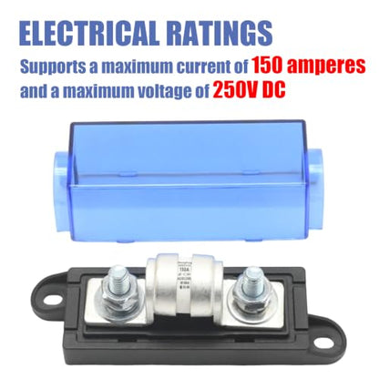 Class T Fuse Holder, 250V DC 150 Amp Fuse Block, Compatible with 12V Inverters, 24V Inverters, Protects Electrical Systems from Surges and Short Circuits - size: 250V 150A